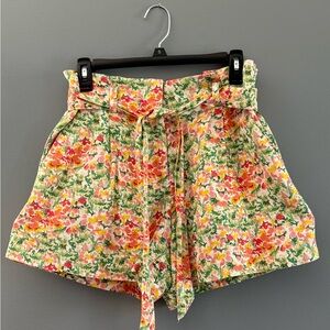 LOFT High Waist Pink and Green Shorts Vibrant Floral Design